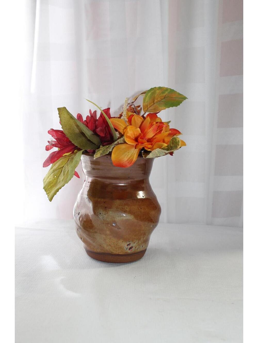 Hand Thrown Studio Pottery Vase, Earth Tones, Ocher, Sienna